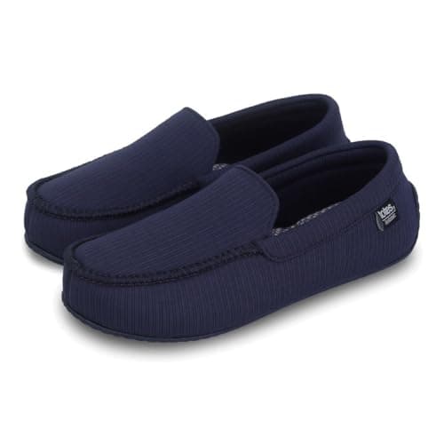 Image of Isotoner Mens Ribbed Moccasin Slipper with Patterned InSock (UK Size 8)