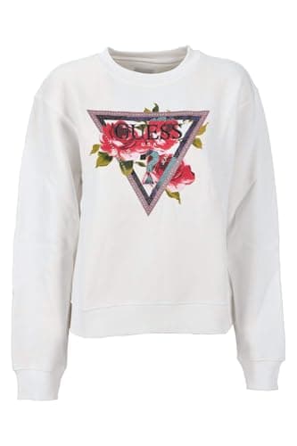 Image of GUESS Roses Triangle Sweater Women's Sweatshirt Black E25GU07 W4YQ26K9Z21 JBLK, Pure White, L