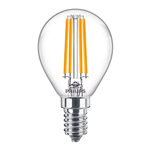 Image of Philips Classic LED P45 6.5W (60W Equivalent) E14 SES Clear Golf Ball Bulb, Very Warm White 2700K, Energy Saving LED Filament Lamp, Small Edison Screw, Long Life Incandescent Replacement