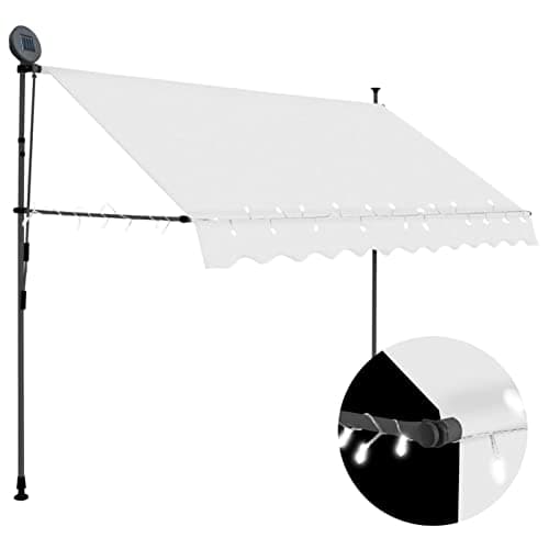 Image of Homgoday Retractable Hand Operated with LED Window Awning, Clamp Awning, Balcony Awning, UV-Resistant, Water-Repellent, Sun Protection Awning for Windows, Patio, Balcony, 250 cm, Cream