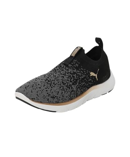 Image of PUMA Women's Softride Remi Slip-on Knit Running Shoes, PUMA Black-PUMA Gold-Cool Dark Gray, 6.5 UK