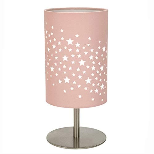 Image of Happy Homewares Beautiful Stars Decorated Children/Kids Soft Pink Cotton Bedside Table Lamp Creates Stunning Effect Against The Wall | 23cm Height | 40w Maximum