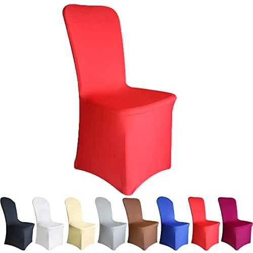 Image of Time to Sparkle 2 Pack Chair Covers Spandex Lycra Stretch Slipcovers Dining Chair Cover Wedding Banquet Party Flat Front (Red)
