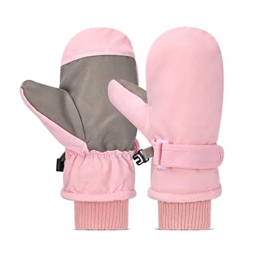 Image of HZHSGLY Kids Ski Gloves, Kids Ski Mittens Winter Warm Waterproof Anti Slip Adjustable Wristband Snow Mittens for Skiing Snowboarding Winter Outdoor Sport (Pink, 4-8 Years)