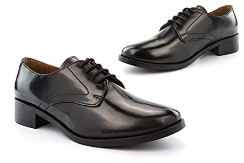 Image of Girls Leather School Shoes Real Leather Shoes Womens Cadet Shoes Ladies Work Shoes All Black Leather Shoes 4 UK