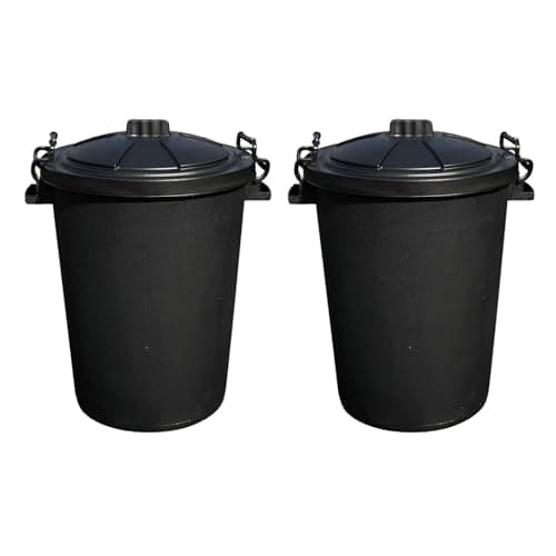 Image of (Set of 2) 50L Heavy Duty Black Plastic Clip-Lid Bins – Bright Storage or Rubbish Bins for Indoor/Outdoor, Animal Feed, Trash, Dustbin, Waste, or Garden Use