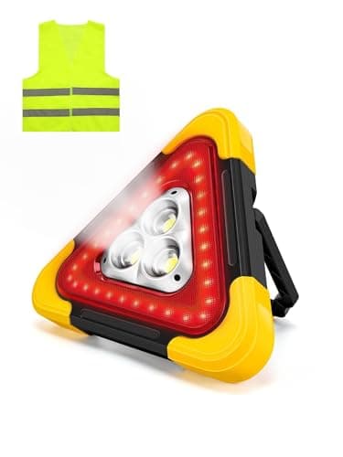 Image of Warning Light Triangle, Car Warning Light, Safety Triangle, 30W Multiuse Alert Light, Portable Emergency Light with Handle, High Visibility, Waterproof, 3 Modes, Reflective Vest Included.