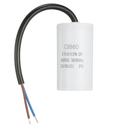 Image of sourcing map CBB60 Run Capacitor 10uf 450V AC 2 Wires 50/60Hz Cylinder 65x34mm White for Air Compressor Water Pump Motor