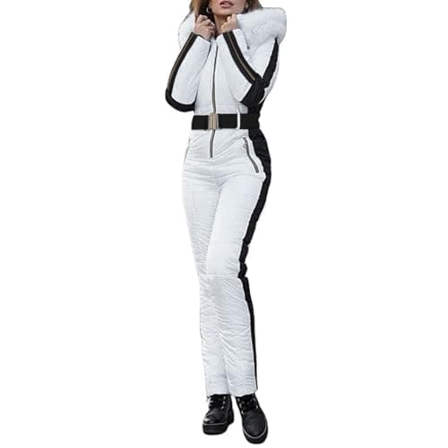 Image of Ski Suit Women, Warm Insulated Snow Jumpsuit with Faux Fur Hood, Outdoor Sports Snow Suit Women, Ladies Skiing Snowboarding Thermal Winter Overall for Cold Weather