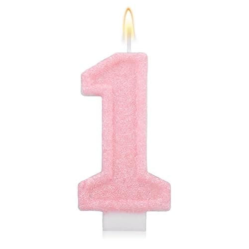 Image of Gosknor Pink Number Birthday Candles, Romantic Cake Pink Number Candles Anniversary Cake Topper Decoration Cute Birthday Party Supplies for Wedding Anniversary Celebration Supplies (1)
