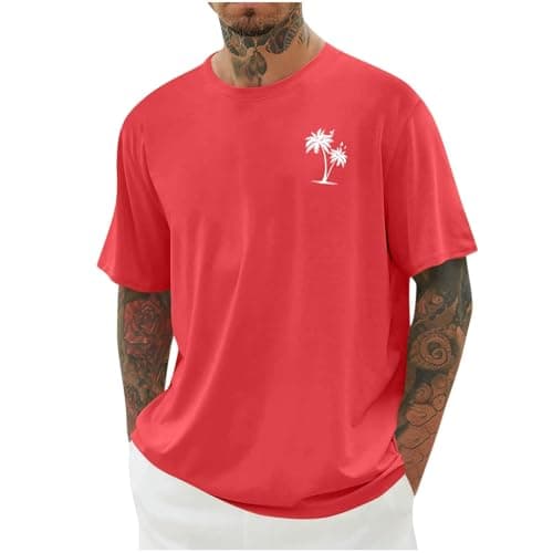 Image of Tshirts Shirts for Men - Tropical Graphic Short Sleeve T Shirt Casual Crew Neck Tee Soft Blend Shirt for Everyday Wear (Red S)