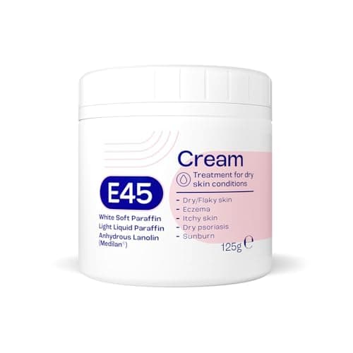 Image of E45 Cream 125 g – Moisturiser for Dry Skin and Sensitive Skin - Emollient Body Cream to Soothe Dry and Irritated Skin - Itchy Skin, Eczema Cream - Perfume-Free Face Cream and Non-Greasy Hand Cream