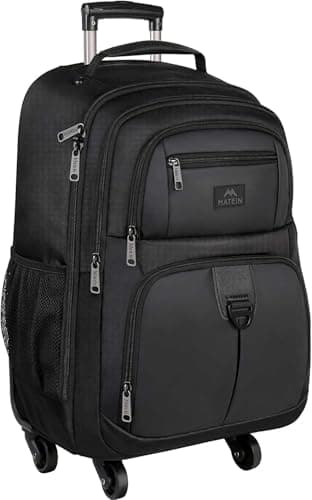 Image of MATEIN Travel Backpack with Wheel, Wheeled Rucksack Suitcase with 4Wheels, 17Inch Laptop Trolley Bag Men Carry On Backpack for Plane Hand Luggage Women Flight Approved Rolling Back Pack for Trip,Black