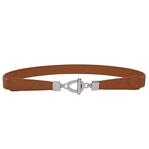 Image of Syuer Womens 0.8" Width Skinny Elastic Waist Belt Stretch Cinch Belt Thin Belt (S-M (26"-32"), Brown)