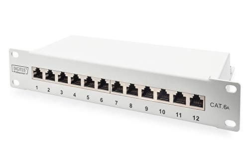 Image of DIGITUS Cat 6A patch panel - 12 ports - RJ45 jacks - 10-inch rack mount 1 rack unit - LSA distribution field - shielded - gray