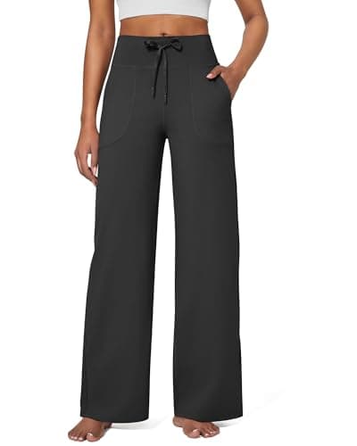 Image of G4Free Wide Leg Joggers for Women UK Yoga Pants Trousers Sweatpants Tracksuit Bottoms with Pockets Stretch Lounge Jogging Ladies Elasticated Work(Tall,Black,M)