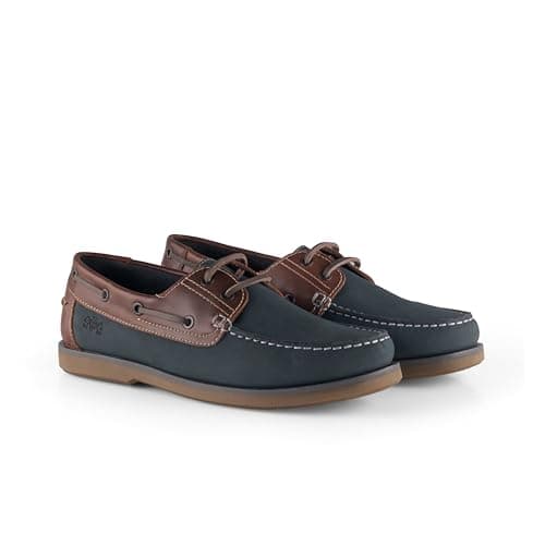 Image of Catesby Hector Leather Mens Boat and Deck Shoes Lightweight Casual Summer Shoes, Navy Briown, UK 11