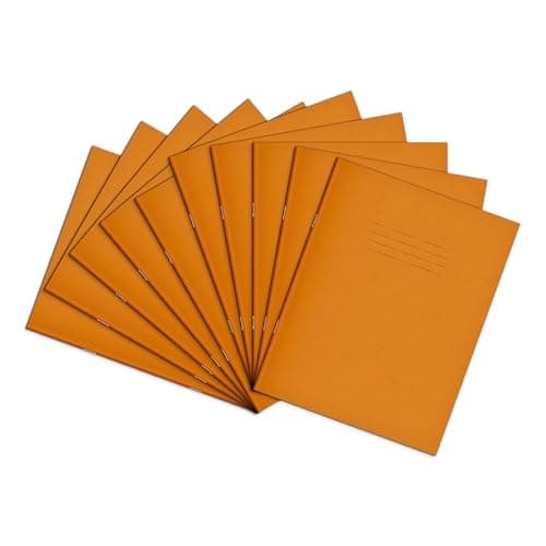 Image of Rhino A5+ Exercise Books, 48-Page / 8mm Lined with Blank Alternate Pages Notebook, 10-Pack, 9 x 7 Writing Book, Office & School Stationery Supplies, Orange