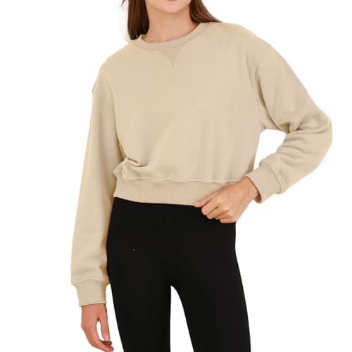 Image of Amazhiyu Womens Cropped Hoodie Long Sleeve Pullover Crop Tops Crewneck Hoodie Sweatshirt Apricot Large