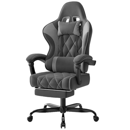 Image of Devoko Fabric Gaming Chair for Adults with Footrest – Ergonomic Reclining Computer Desk Chair with Pocket Spring Cushion, Headrest & Massage Lumbar Support, Dark Grey, for Home Office