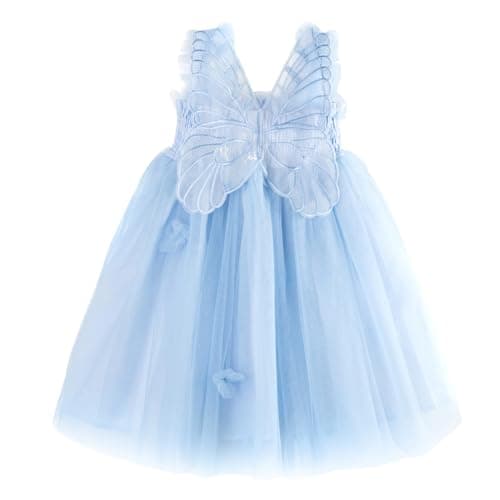 Image of Miipat Baby Girl Dress Tulle Toddler Girls Butterfly Princess Tutu Dresses Sleeveless Baby Flower Girl Dress Birthday Party LightBlue 130 5-6 Years