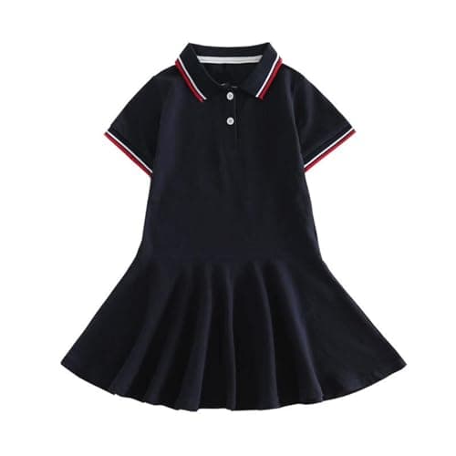 Image of duxyoz Kids Girls Athletic Polo Dress for Tennis Golf Breathable Pique with Pleated Hem Toddler Short Sleeve Summer Active Sports Dresses Solid Basic School Uniform Skater Twirly Dress 6-7 Years