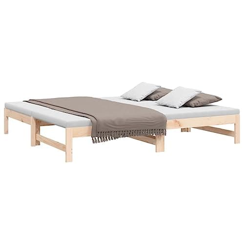 Image of vidaXL Solid Wood Pine Pull-Out Day Bed, Versatile Guest Bed in Modern Bohemian Style, Durable Wood Frame with Slatted Design for Bedroom or Living Room