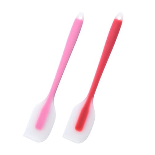 Image of 2pcs Silicone Spatula Baking Spatula Large Seamless Scraper Heat Resistant Silicone Kitchen Utensils Non-Stick Baking Tools for Cooking, Baking and Mixing (Pink, Red)