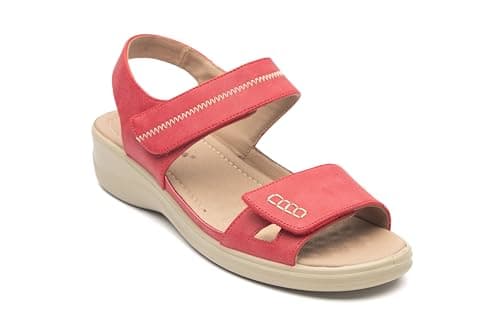 Image of Cushion Walk Ladies Touch Close Wedge Sandals, Open Toe Slingback, Faux Leather, Lightweight Summer Comfort Shoes (Red, UK Footwear Size System, Adult, Women, Numeric, Medium, 5)
