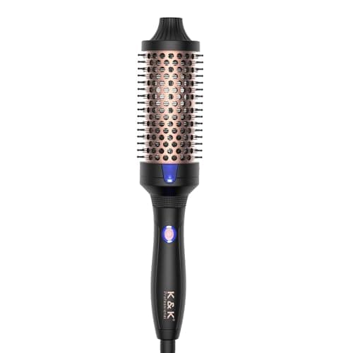 Image of K&K Thermal Brush Keratin Protect Heated Barrel Hot Hair Brush Ionic Smooth Shine Volumize Comb Dual Voltage Hair Straightener Curler Styling Tool 38 mm UK Plug(Black, 38mm)