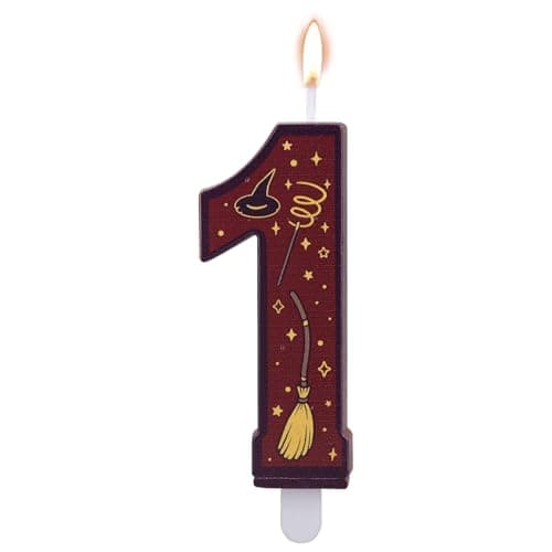 Image of Magical Wizard Themed Number Candles, Wizard Themed Number Candle Cake Topper Brown Party Birthday Cake Decorations for Kids Birthday Party Supplies (1)