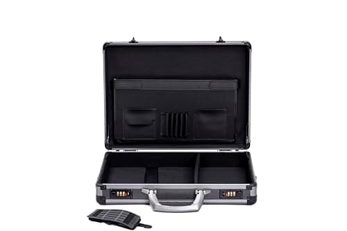 Image of AR BRAND EST. 2021 Aluminium Briefcase Business Office Travel Work Laptop Attaché Bag (Black) Slim Design with Shoulder Strap (Black)