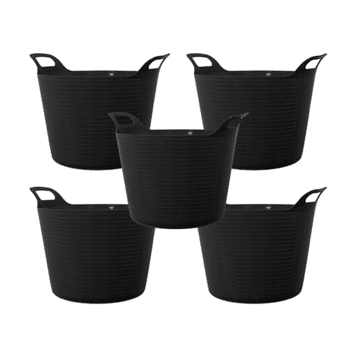 Image of 42L 42 Litre Large Eco-Friendly Recycled Flexi Tub - Black - Multi Purpose Robust Flexible Storage Container Bucket, Set of 5.