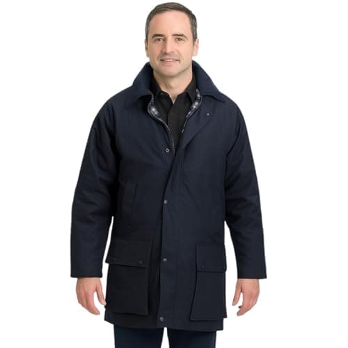 Image of Game Technical Apparel New British Quilted Padded Country Wax Cotton Rain Jacket (L, Navy)
