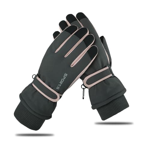 Image of Andiker Women Waterproof Ski Gloves, Winter Touchscreen Thermal Gloves with Fleece, Windproof Snowboard Glove for Skiing Running and Cycling (Grey-pink B)