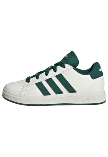 Image of adidas Unisex Kids Grand Court Lifestyle Tennis Lace-Up Shoes, Off White/Collegiate Green/Core Black, 4 UK