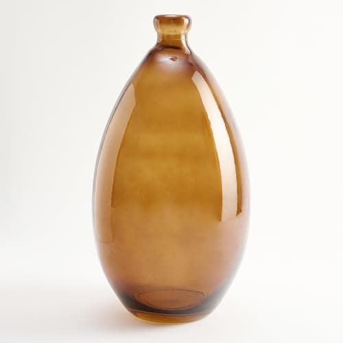 Image of Smooth Design Recycled Glass Vase - Mediterranean Style Artisan Glass Vase for Home Decoration (Amber)