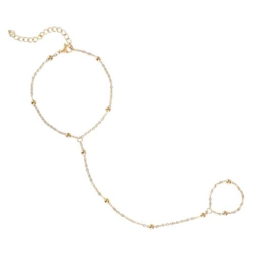 Image of Mikovivi Ring Bracelet Hand Chain, Gold Hand Bracelet Adjustable Finger Ring Chain Stainless Steel Stylish Hand Jewelry Trendy Gift for Women (Style 1)