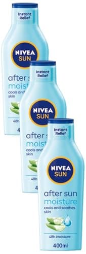 Image of NIVEA SUN After Sun Moisturising Soothing Lotion (400 ml), Cooling Moisturiser with Aloe Vera, Naturally Soothing After Sun Care with 24-Hour Effectiveness (Pack of 3)