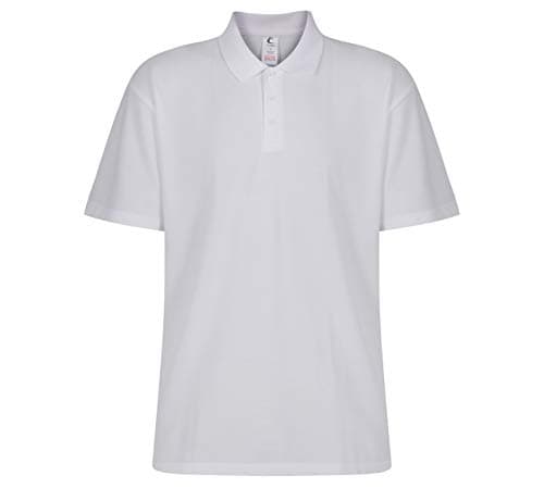 Image of Trutex Kids White Plain School Polo Shirts – Short Sleeve Cotton-Rich Unisex PE Kit Polos for Boys and Girls – Ages 15-16