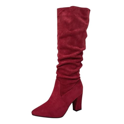 Image of heeled boots for women Knee High Boots Women Slim Calf High Sexy Stiletto Heels Winter Boot Comfortable Pointed Toe Pull On Suede Slouch Riding Boot Fashion Chunky Heeled Tall Shoes