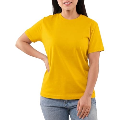 Image of Veesori Women’s 100% Cotton T-Shirt – Premium Soft Breathable Short Sleeve Crew Neck Plain Basic Tee, Casual Lightweight Everyday Top, Regular Fit Summer Essential, UK S-XL Yellow