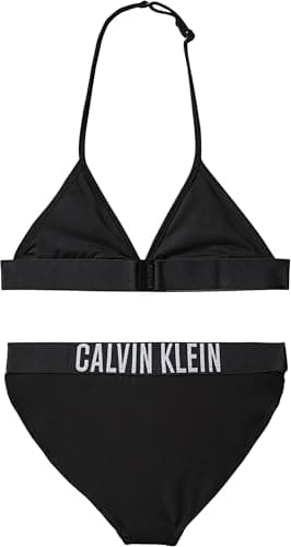 Image of Calvin Klein Girls’ Triangle Bikini Set with Logo, Black (Pvh Black), 8-10 Years