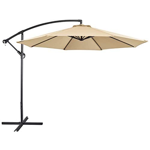 Image of Yaheetech Cantilever Parasol Umbrella 3m Outdoor Sun Shade Banana Hanging Parasol Beach Umbrella with Crank Handle & Cross Base & Ribs Tan