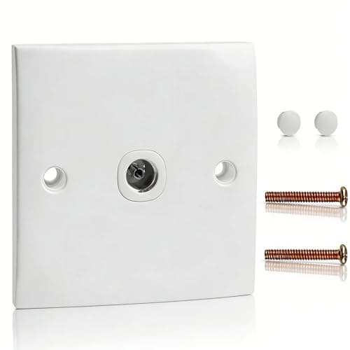 Image of TV Aerial Socket Coax Wall Faceplate, Single-Port TV/FM Coaxial Plate Outlet, Flame-Retardant 50/60HZ Junction Providing Safe and Simple FM Radio Connections Experience (White)