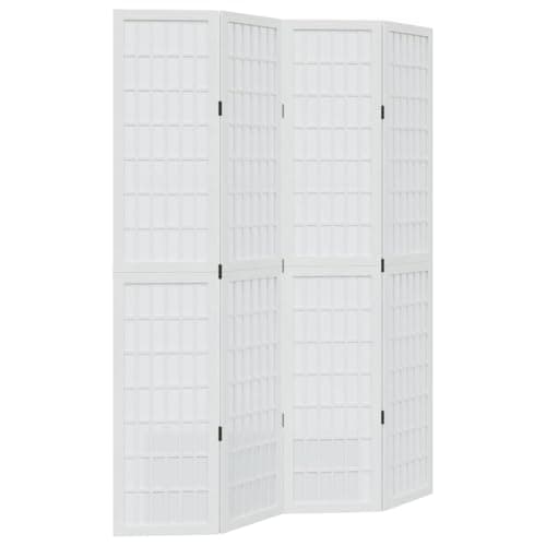Image of vidaXL 4-Panel Room Divider - White Solid Wood Paulownia Privacy Screen - 140-145 x 200 cm, Bedroom/Living Room/Office