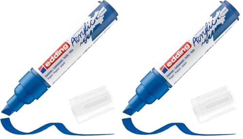 Image of edding 5000 acrylic marker broad - blue - 1 waterproof acrylic paint marker - chisel nib 5-10 mm - acrylic paint pen for drawing on canvas, art paper and wood - acrylic markers for pebbles (Pack of 2)