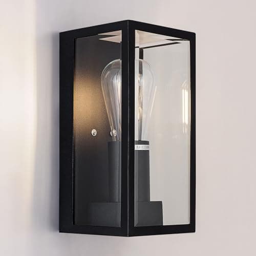 Image of HARPER LIVING Outdoor Wall Light Waterproof IP54, Matte Black Stainless Steel Boxed Lantern, E27 Bulb Cap, LED Compatible, Ideal for Walkway, Courtyard, Garden, Park, Class 1 (Earth)