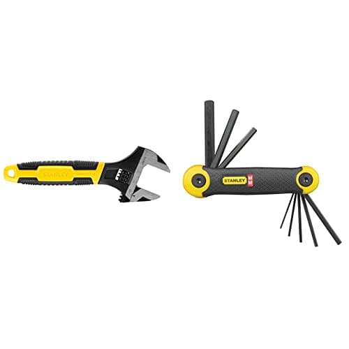 Image of Stanley 090947 6in MaxSteel Adjustable Wrench & Metic Folding Hex Key Set Pocket Size (8 Pieces) 2-69-264, Pack of 1