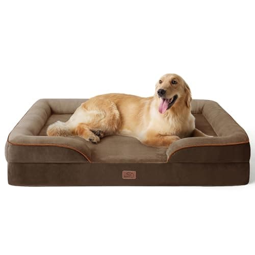 Image of Bedsure Dog Sofa Bed Extra Large - Washable Orthopedic Dog Beds and Couch with Removable Flannel Zipper Cover, XL Plus Waterproof Human Dog Bed for Adults, Brown Squre Pet Bed, 122x89x20cm